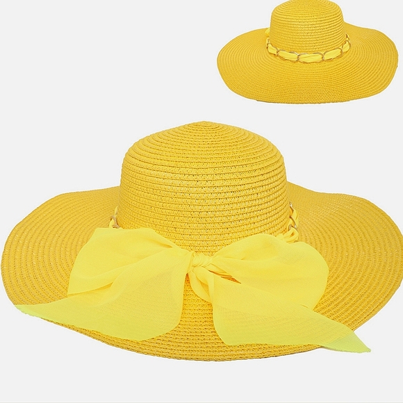 Floppy Oversized Wide Brim Straw Hat Woven Vow Knot Chain Band Summer Sun Beach - Picture 3 of 3